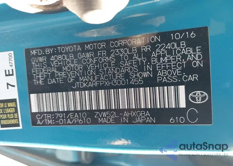 2017 Toyota Prius Prime Premium from USA, damaged, VIN JTDKARFPXH3001455